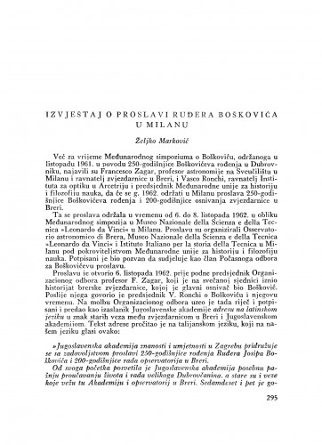 Izvještaj o proslavi Ruđera Boškovića u Milanu