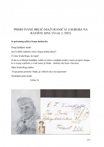 Pismo Ivane Brlić-Mažuranić iz Zagreba na ratište sinu Ivi (4. 3. 1917.)