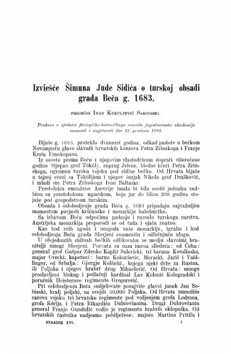 Izviešće Šimuna Jude Sidića o turskoj obsadi grada Beča g. 1683.
