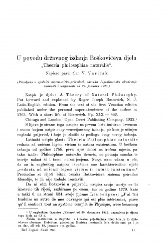U povodu državnog izdanja Boškovićeva djela "Theoria philosophiae naturalis"