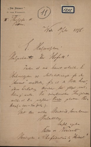Pismo C. von Vincenti Ivanu Kukuljeviću
