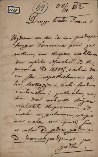 Pismo Vladislava Vežića Ivanu Kukuljeviću
