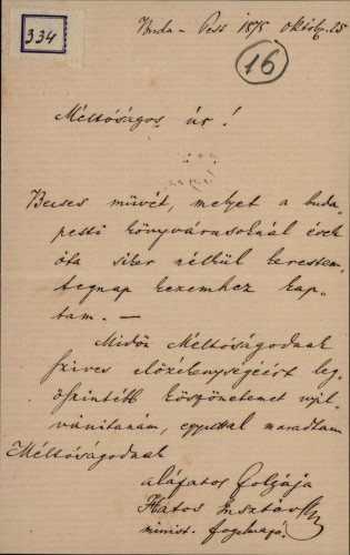 Pismo Gusztava Hatosa Ivanu Kukuljeviću