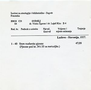 Mađarske narodne pjesme iz Laslova 1957.