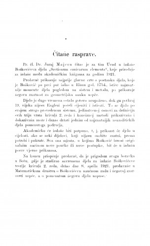 Uvod u izdańe Boškovićava djela "Sectionum concarum elementa"