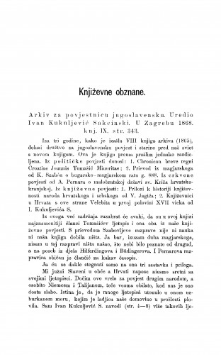 Arkiv za povjestnicu jugoslavensku. Uredio Ivan Kukuljević Sakcinski. U Zagrebu 1868., knj. IX