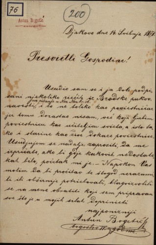 Pismo Antuna Bogetića Ivanu Kukuljeviću