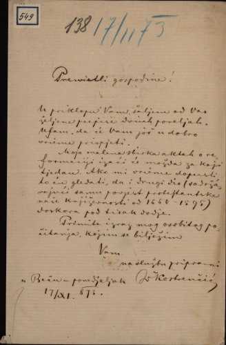 Pismo Ivana Kostrenčića Ivanu Kukuljeviću