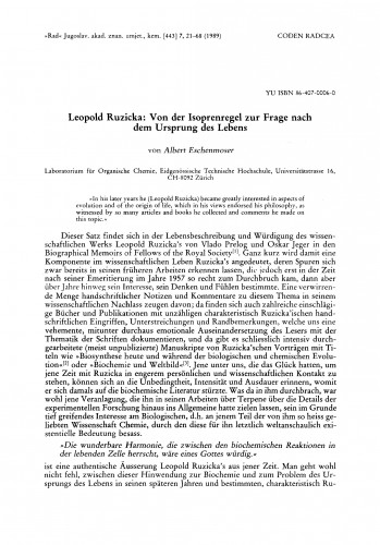 Leopold Ruzicka: Von der Isoprenregel zur Frage nach dem Ursprung des Lebens