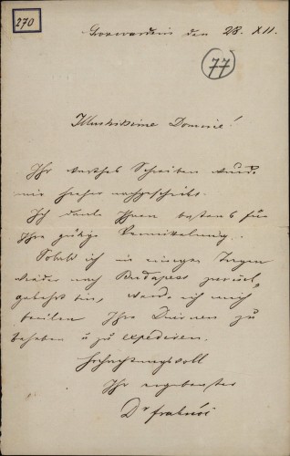 Pismo dr. Vilmoša Fraknoi Ivanu Kukuljeviću