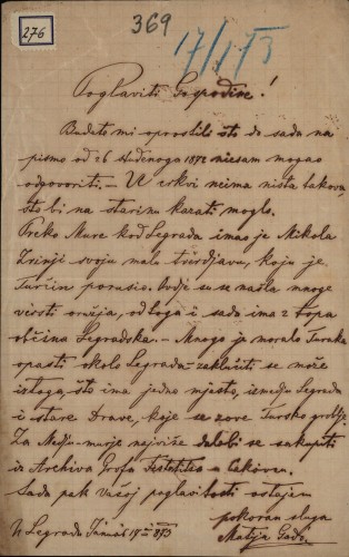 Pismo Matije Gado Ivanu Kukuljeviću
