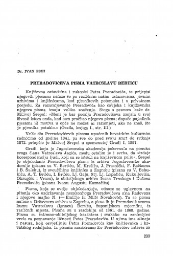Preradovićeva pisma Vatroslavu Bertiću