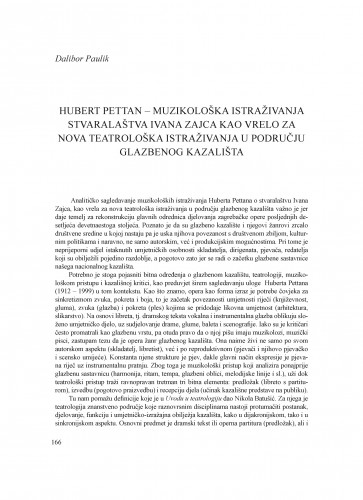 Hubert Pettan - muzikološka istraživanja stvaralaštva Ivana Zajca kao vrelo za nova teatrološka istraživanja u području glazbenog kazališta