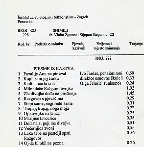 Pjesme iz Kastva. Snimljeno u Zagrebu.