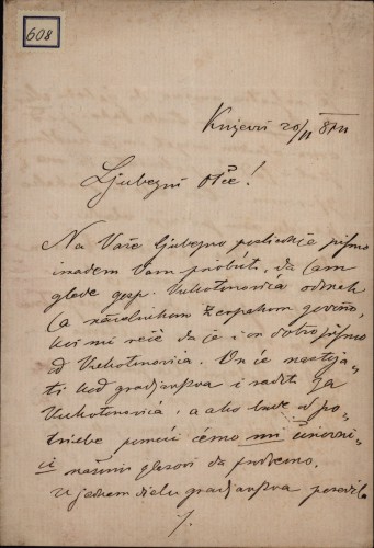 Pismo Milutina Kukuljevića Ivanu Kukuljeviću