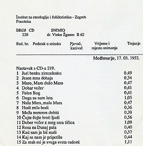 Međimurje (pjesme), 1952.