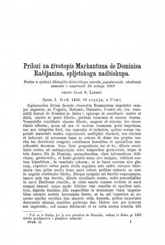 Prilozi za životopis Markantuna de Dominisa Rabljanina, spljetskoga nadbiskupa