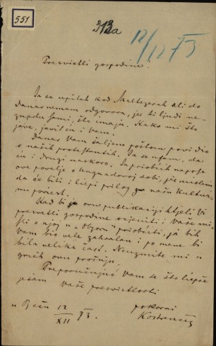 Pismo Ivana Kostrenčića Ivanu Kukuljeviću