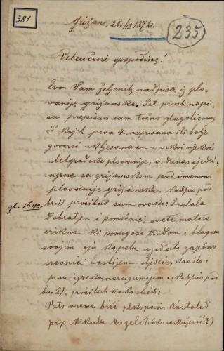 Pismo Antuna Jagatića Ivanu Kukuljeviću