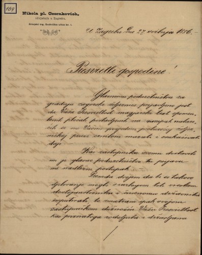 Pismo Nikole Crnkovića Ivanu Kukuljeviću
