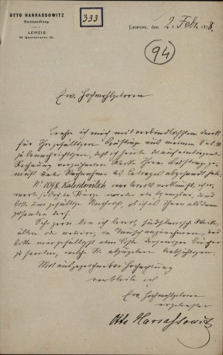 Pismo Otta Harrassowitza Ivanu Kukuljeviću