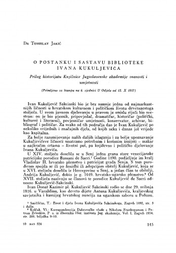 O postanku i sastavu biblioteke Ivana Kukuljevića