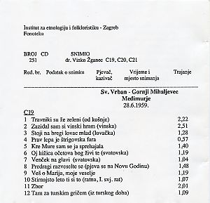 1) Folklorna glazba u Međimurju 1959.; 2) Malorca dances, 3) Švicarska narodna muzika.