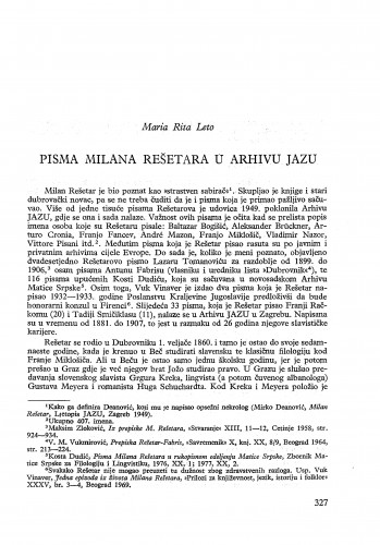 Pisma Milana Rešetara u Arhivu JAZU