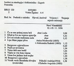 1. Narodne pjesme u Novom Vinodolskom 1956.; 2. Ansambl 