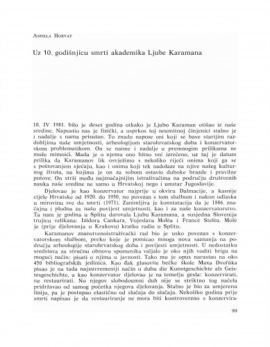 Uz 10. godišnjicu smrti akademika Ljube Karamana : Bulletin Razreda za likovne umjetnosti Jugoslavenske akademije znanosti i umjetnosti