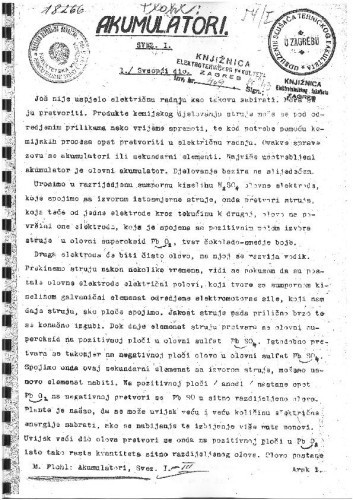 Akumulatori : svezak I. / Miroslav Plohl