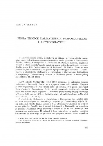 Pisma trojice dalmatinskih preporoditelja J. J. Strossmayeru