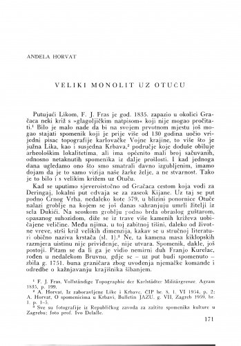 Veliki monolit uz Otuču : Bulletin Zavoda za likovne umjetnosti Jugoslavenske akademije znanosti i umjetnosti