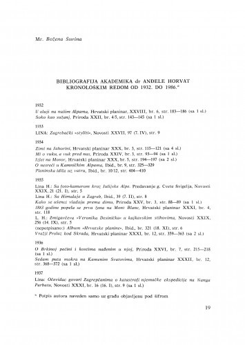 Bibliografija akademika dr Anđele Horvat kronološkim redom od 1932. do 1986.
