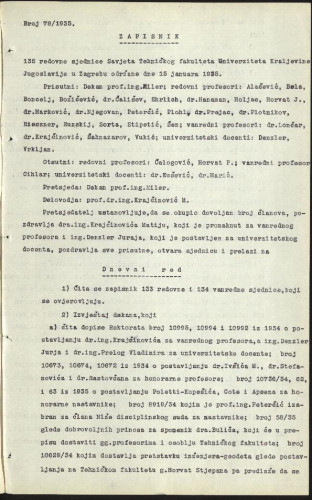 Zapisnici sjednica Tehničkog fakulteta 1935., 1936.