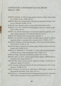 Literatura o Senjskom glagoljskom misalu 1494.