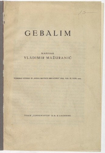 Gebalim / napisao Vladimir Mažuranić.
