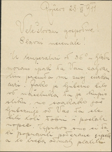 Pismo Branka Šenoe i Naste Rojc Antunu Ullrichu, Rojčevo, 28.7.1911.