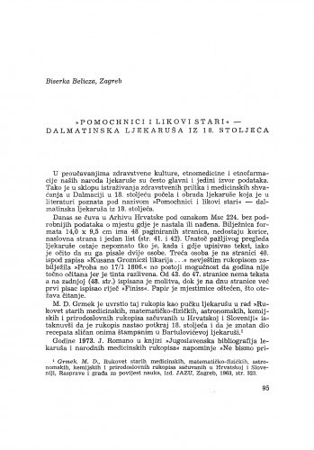 "Pomochnici i likovi stari" - dalmatinska ljekaruša iz 18. stoljeća