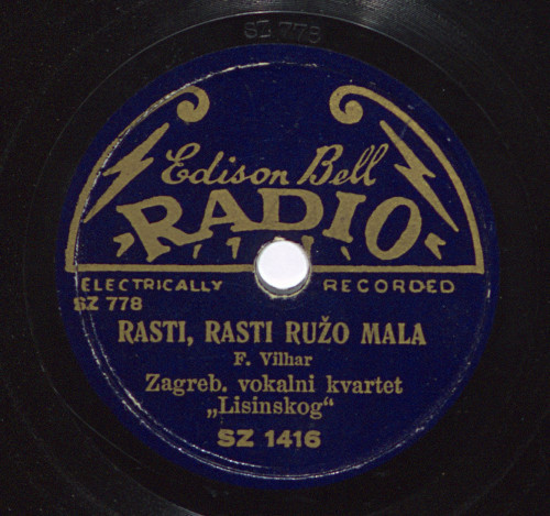 Rasti, rasti ružo mala / F. [Franjo Serafin] Vilhar[-Kalski]. Poleg navade stare : zagorske nar. pjesme / Zagreb. vokalni kvartet "Lisinskog".